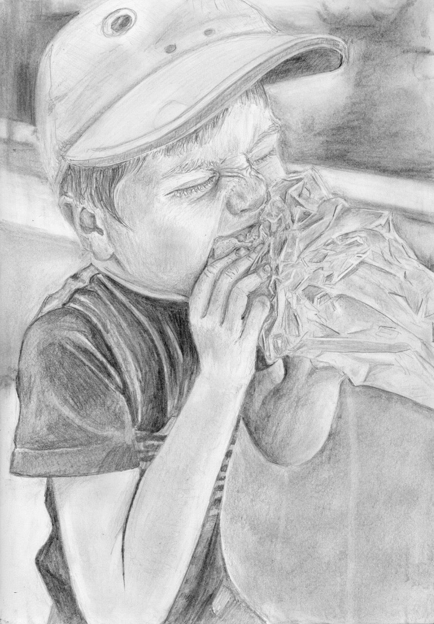 "Souvlaki Joy" - Pencil Drawing Postcard